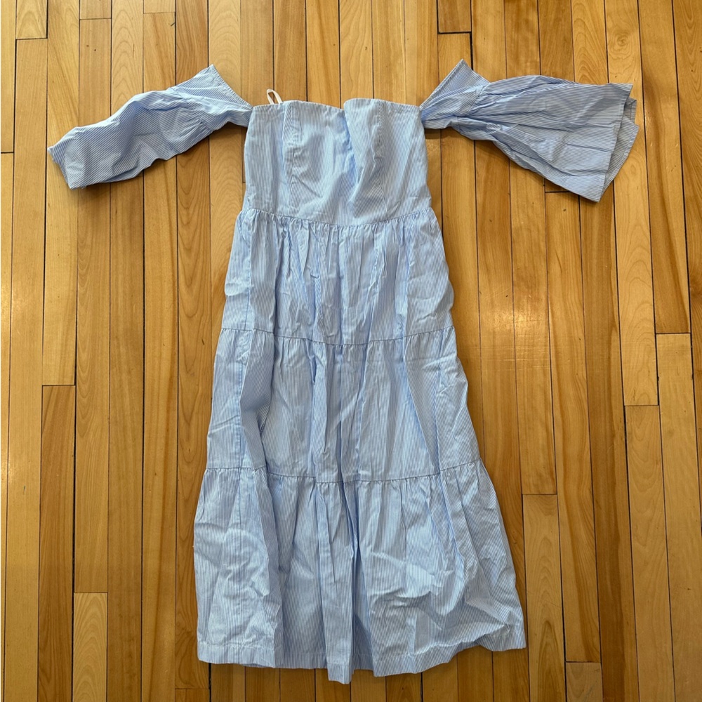 Club Monaco Striped Blue and White 100% Cotton Dress